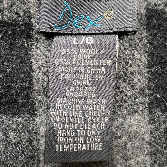 DEX Jacket Size L Womens Grey Black Buffalo Check Plaid Wool Blend Shawl Collar - Picture 5 of 5